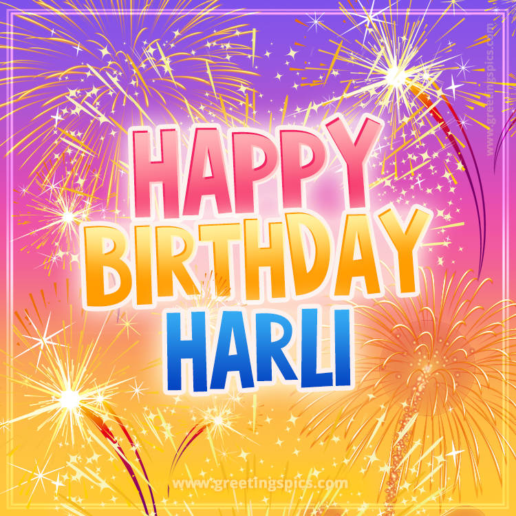 Happy Birthday Harli Picture with fireworks (square shape image)