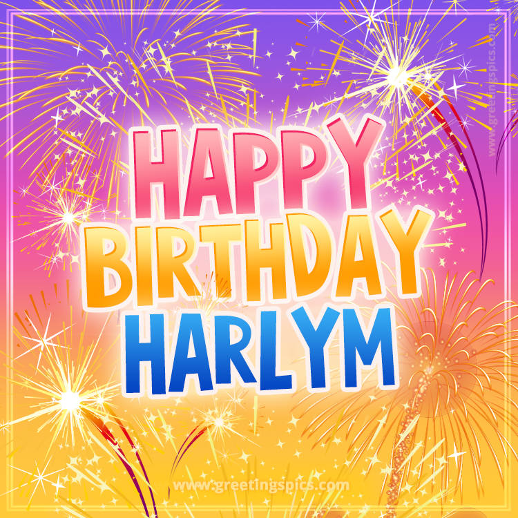 Happy Birthday Harlym Picture with fireworks (square shape image)