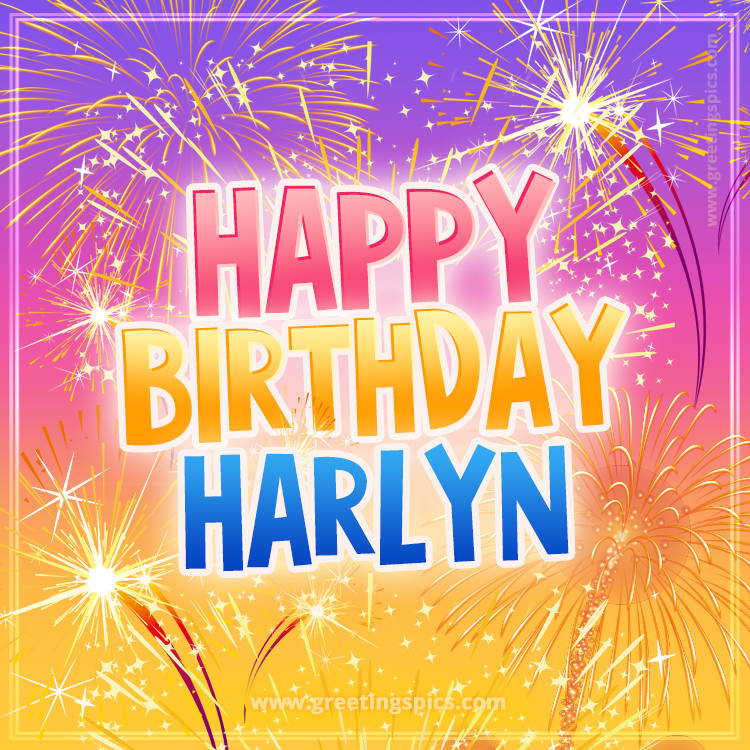 Happy Birthday Harlyn Picture with fireworks (square shape image)