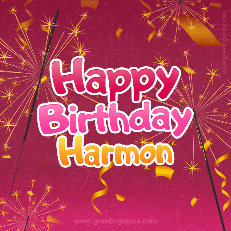 Happy Birthday Harmon Image with sparklers (square shape image)