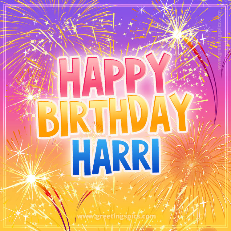 Happy Birthday Harri Picture with fireworks (square shape image)