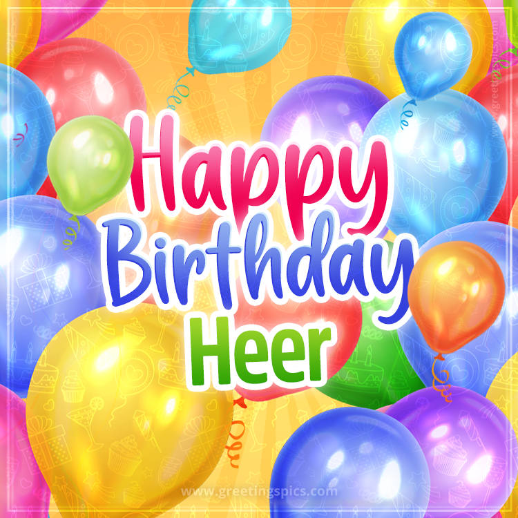 Happy Birthday Heer Image with colorful balloons (square shape image)