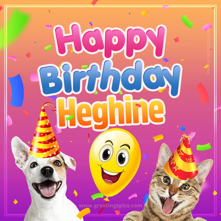 Happy Birthday Heghine Funny Image with cat and dog (square shape image)