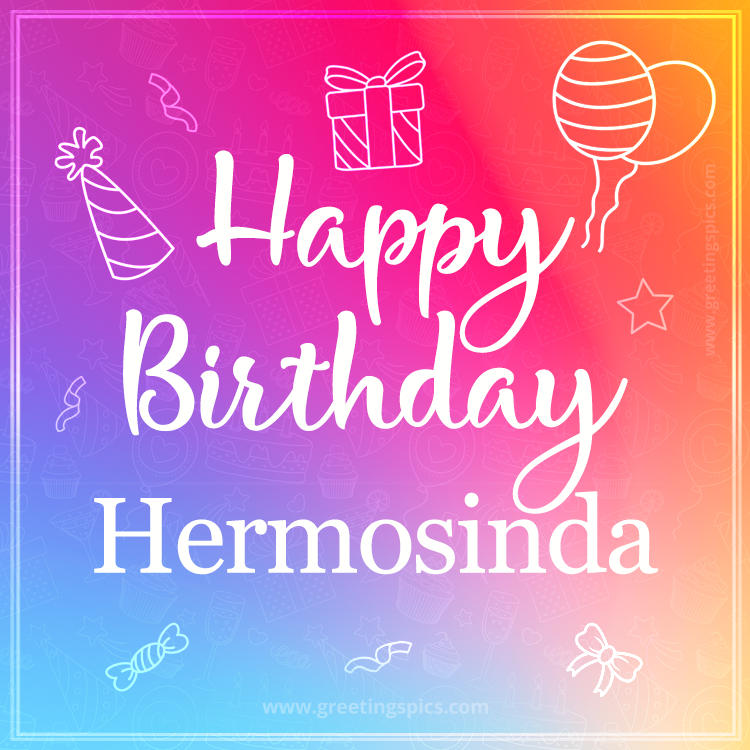 Colorful Happy Birthday Card For Hermosinda (square shape image)