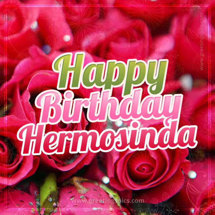 Happy Birthday Hermosinda beautiful Image with red roses (square shape image)