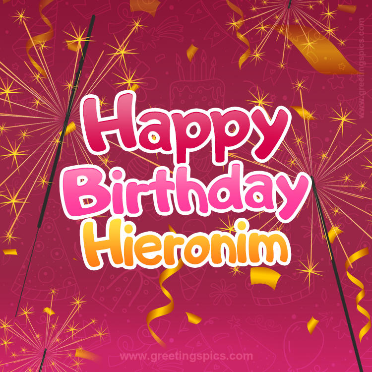 Happy Birthday Hieronim Image with sparklers (square shape image)