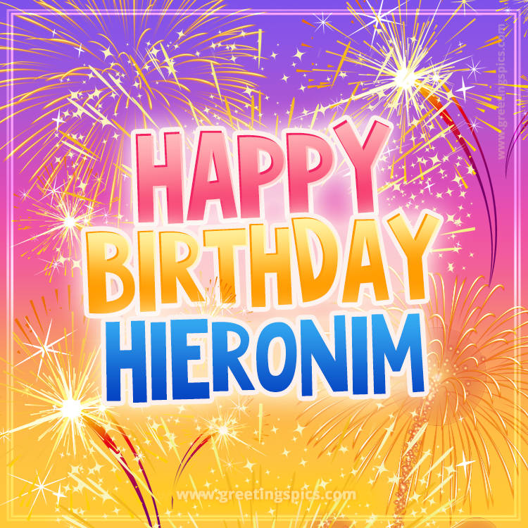 Happy Birthday Hieronim Picture with fireworks (square shape image)