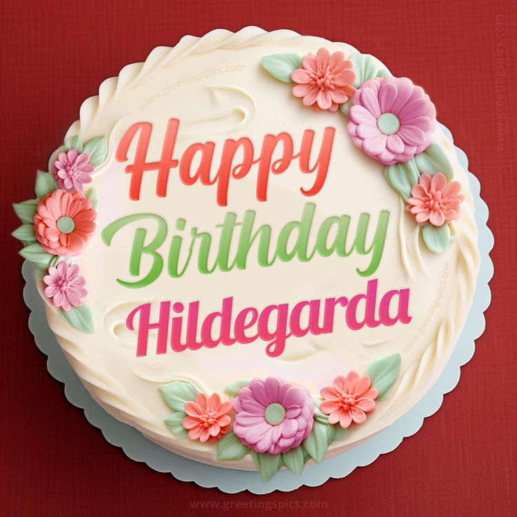 Happy Birthday Hildegarda Cake Image With Name (square shape image)