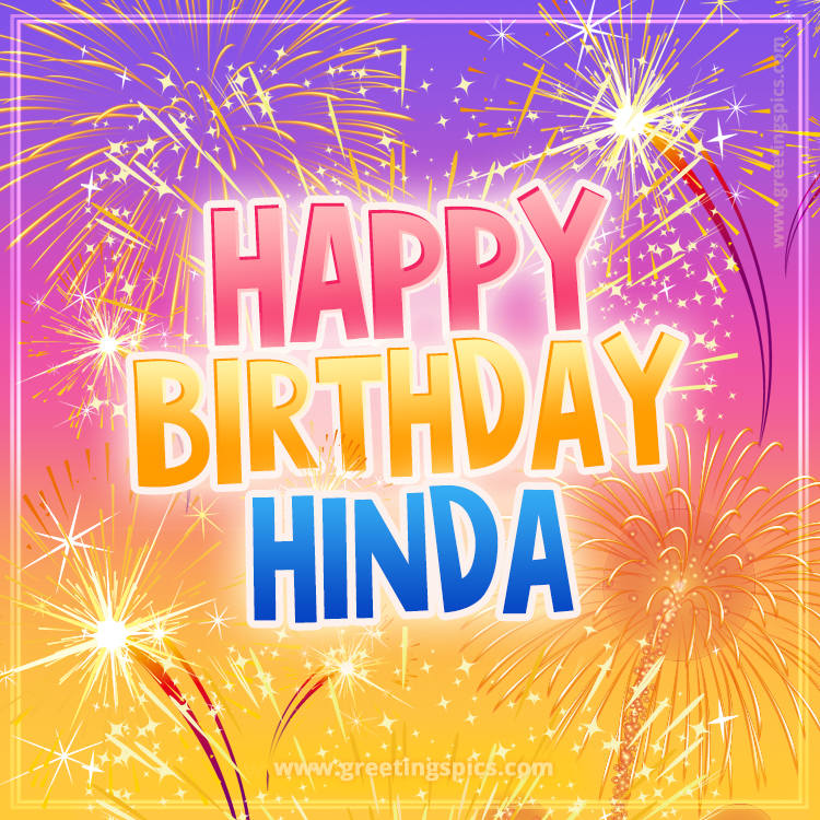 Happy Birthday Hinda Picture with fireworks (square shape image)