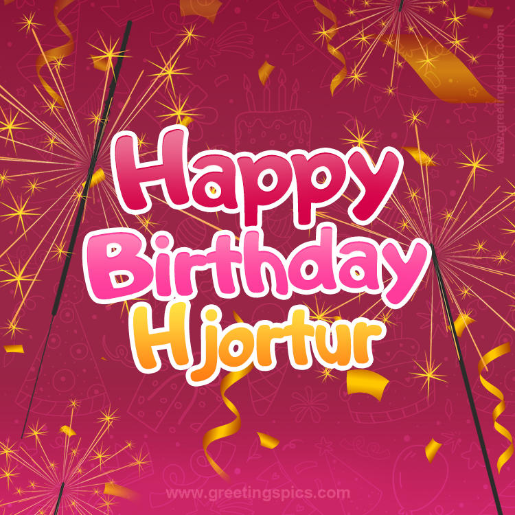 Happy Birthday Hjortur Image with sparklers (square shape image)