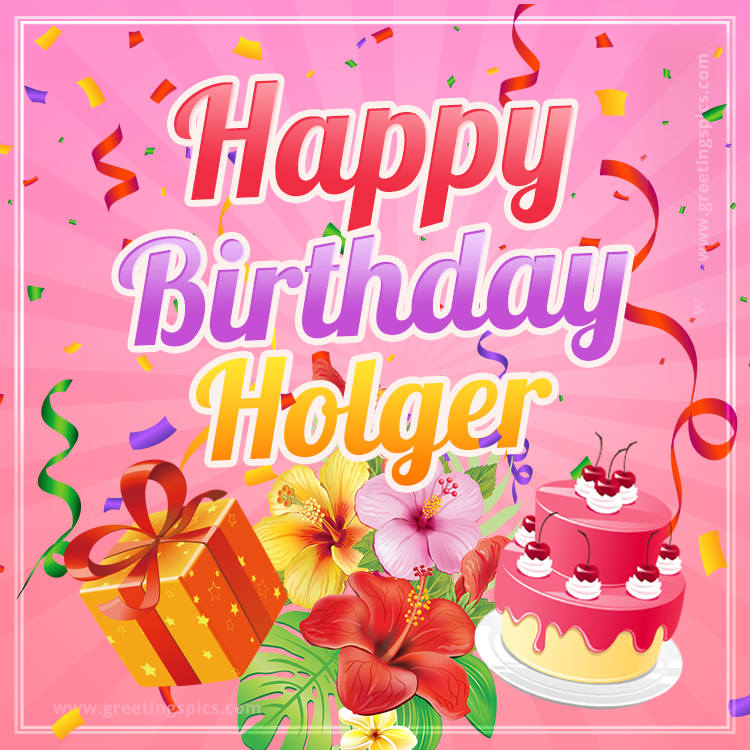 Beautiful Birthday Card for Holger with pink background (square shape image)