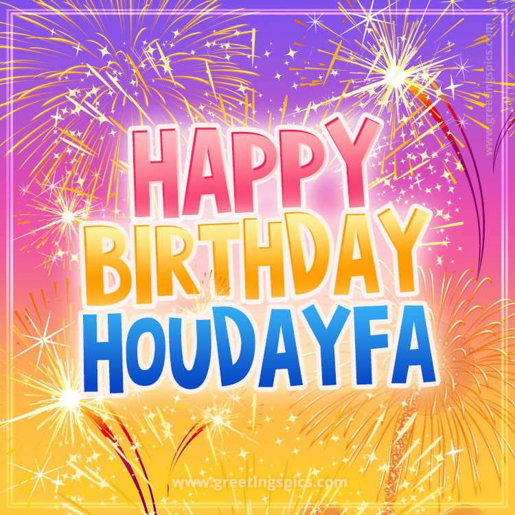 Happy Birthday Houdayfa Picture with fireworks (square shape image)