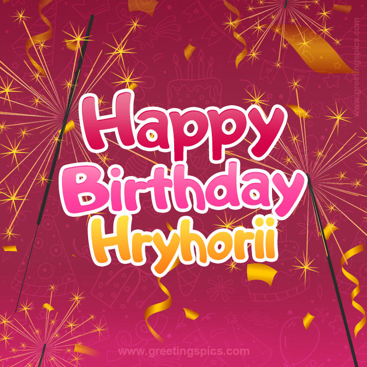 Happy Birthday Hryhorii Image with sparklers (square shape image)