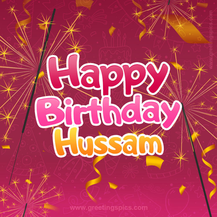 Happy Birthday Hussam Image with sparklers (square shape image)