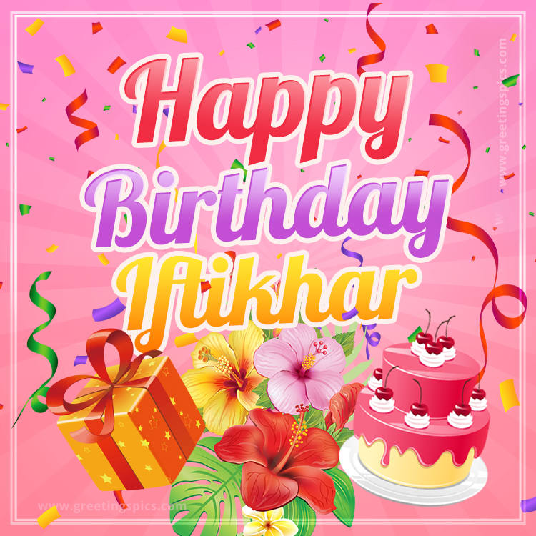 Beautiful Birthday Card for Iftikhar with pink background (square shape image)