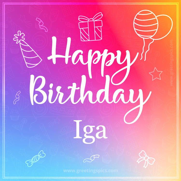 Colorful Happy Birthday Card For Iga (square shape image)