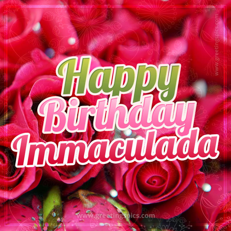 Happy Birthday Immaculada beautiful Image with red roses (square shape image)