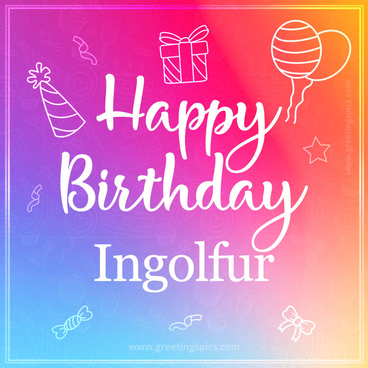 Colorful Happy Birthday Card For Ingolfur (square shape image)