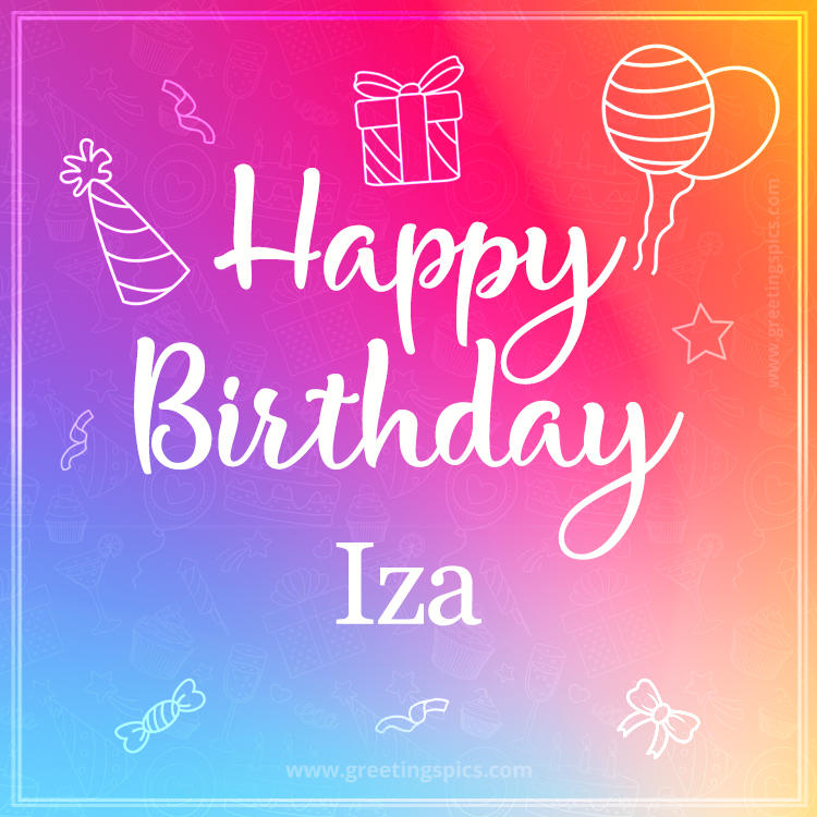 Colorful Happy Birthday Card For Iza (square shape image)