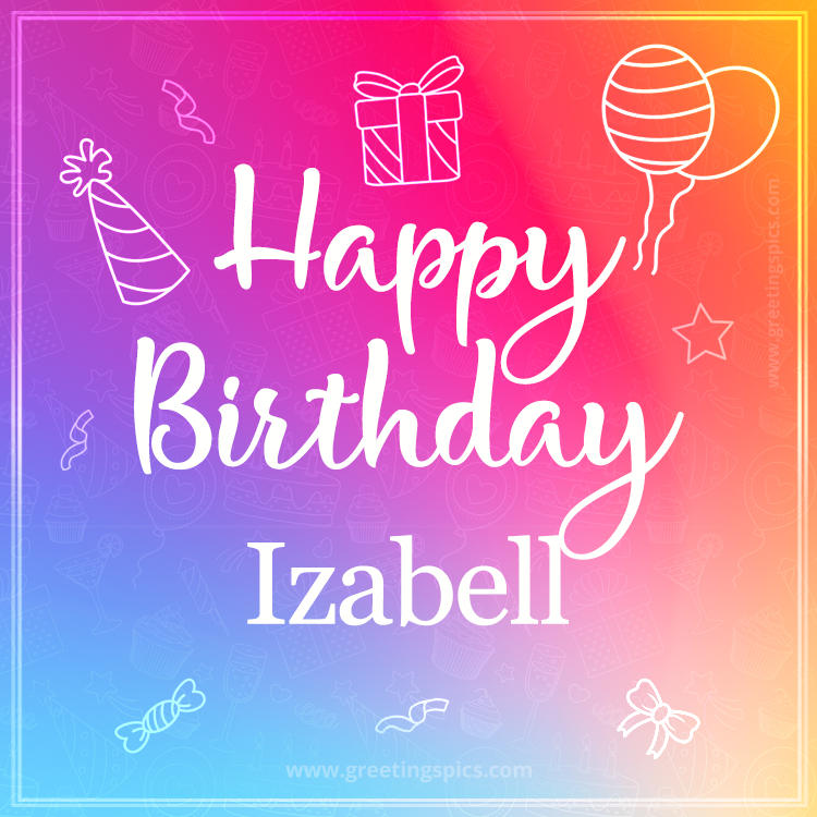 Colorful Happy Birthday Card For Izabell (square shape image)