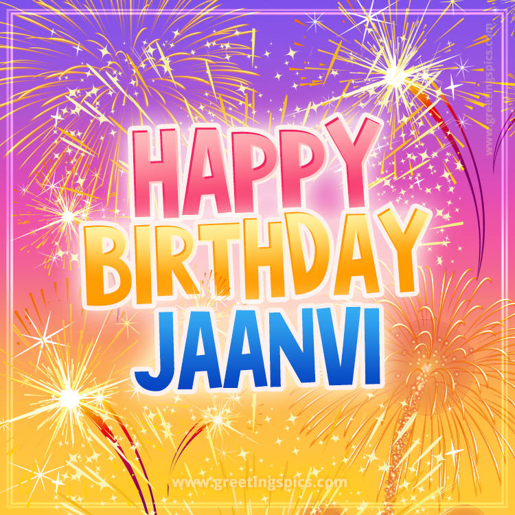 Happy Birthday Jaanvi Picture with fireworks (square shape image)