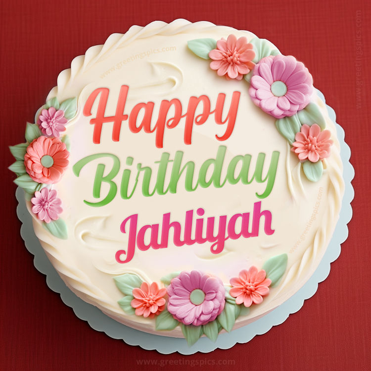 Happy Birthday Jahliyah Cake Image With Name (square shape image)