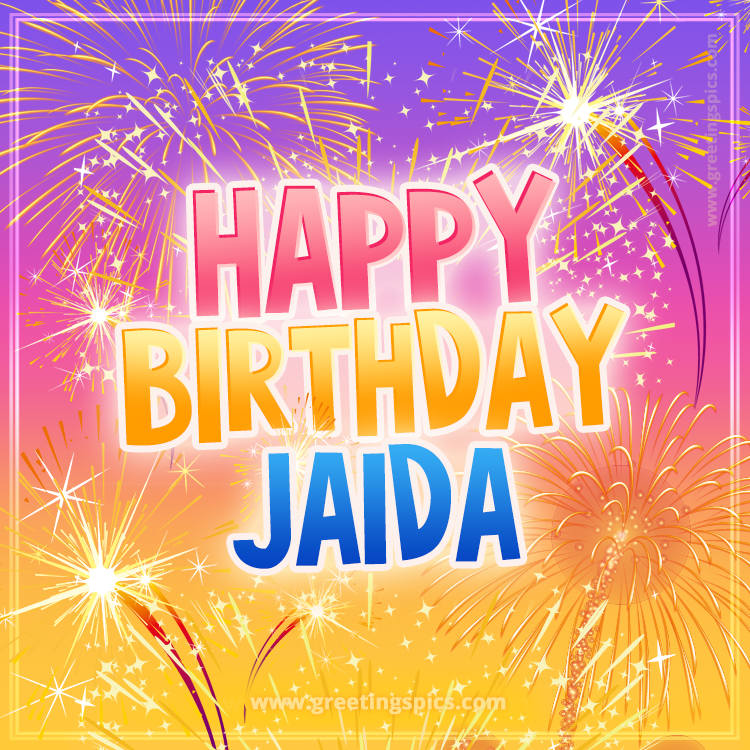 Happy Birthday Jaida Picture with fireworks (square shape image)