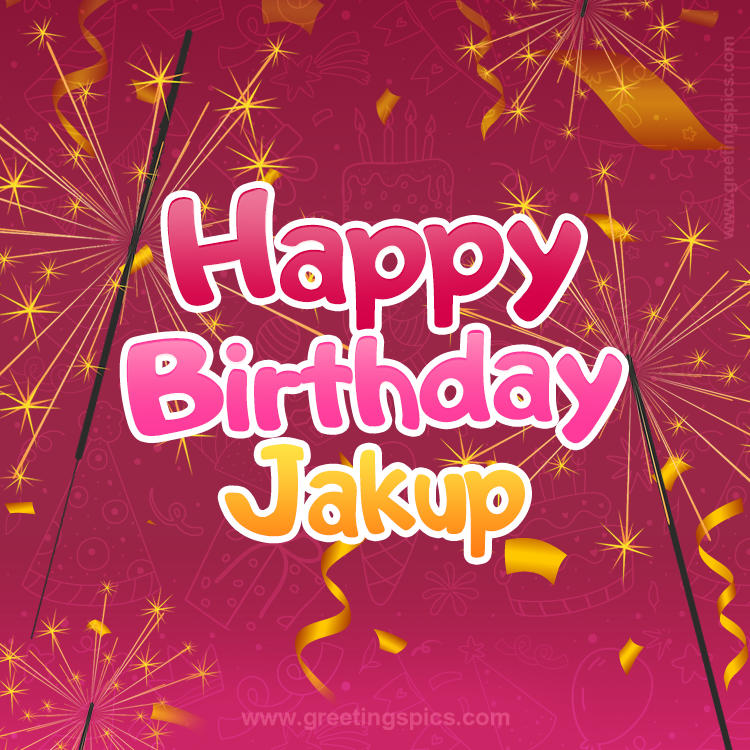 Happy Birthday Jakup Image with sparklers (square shape image)