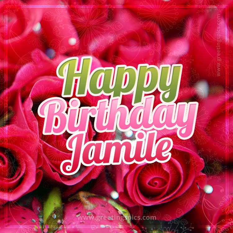 Happy Birthday Jamile beautiful Image with red roses (square shape image)