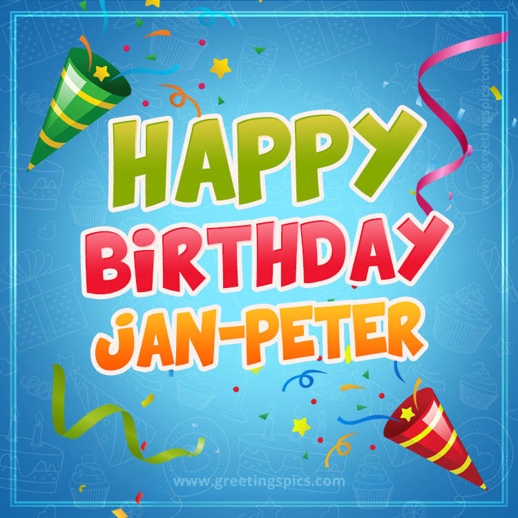 Happy Birthday Jan-Peter picture with confetti and party poppers (square shape image)