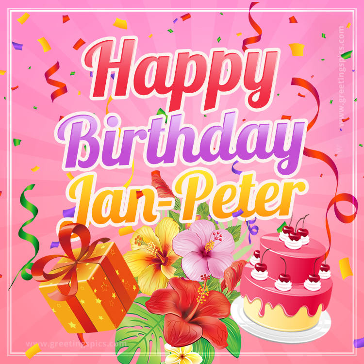 Beautiful Birthday Card for Jan-Peter with pink background (square shape image)