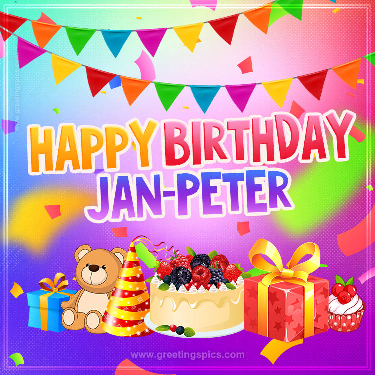 Bright card with Wishes for a Happy Birthday for Jan-Peter (square shape image)