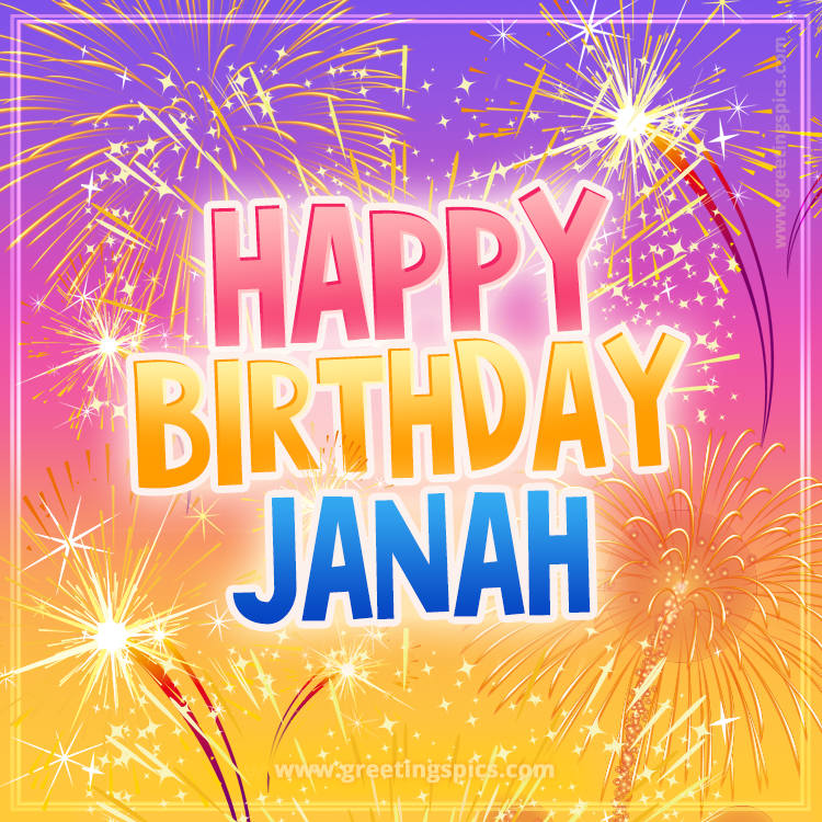 Happy Birthday Janah Picture with fireworks (square shape image)