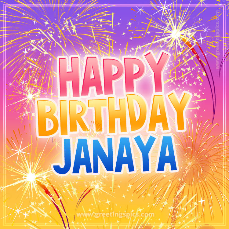 Happy Birthday Janaya Picture with fireworks (square shape image)