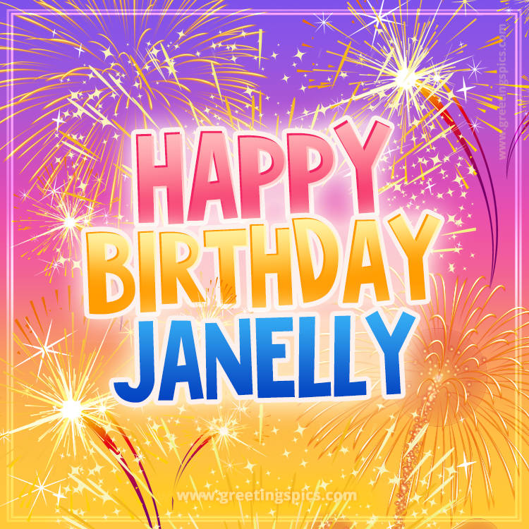 Happy Birthday Janelly Picture with fireworks (square shape image)