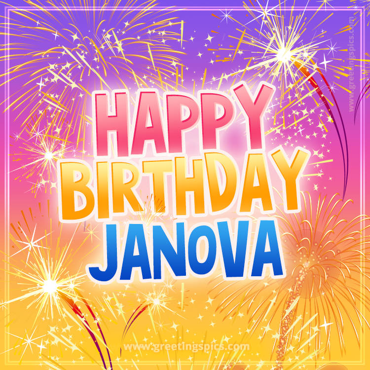 Happy Birthday Janova Picture with fireworks (square shape image)