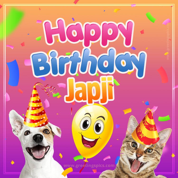 Happy Birthday Japji Funny Image with cat and dog (square shape image)