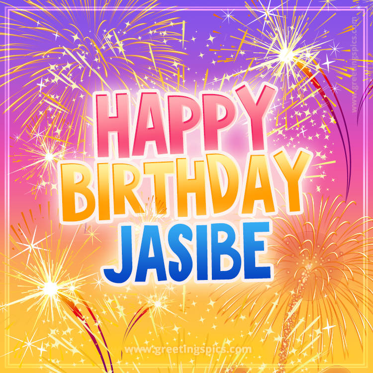 Happy Birthday Jasibe Picture with fireworks (square shape image)