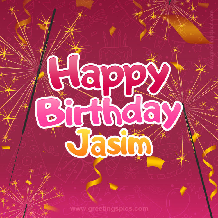 Happy Birthday Jasim Image with sparklers (square shape image)