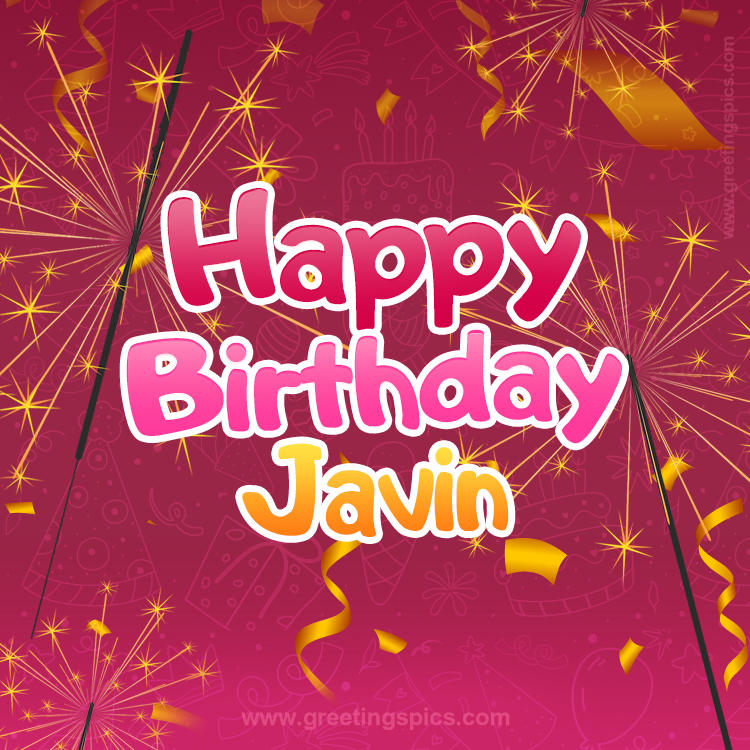 Happy Birthday Javin Image with sparklers (square shape image)