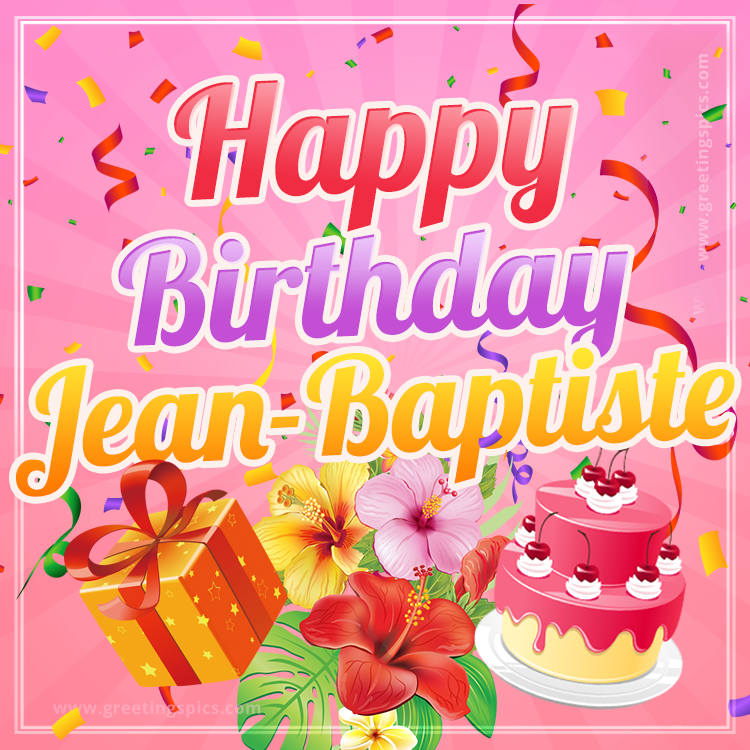 Beautiful Birthday Card for Jean-Baptiste with pink background (square shape image)