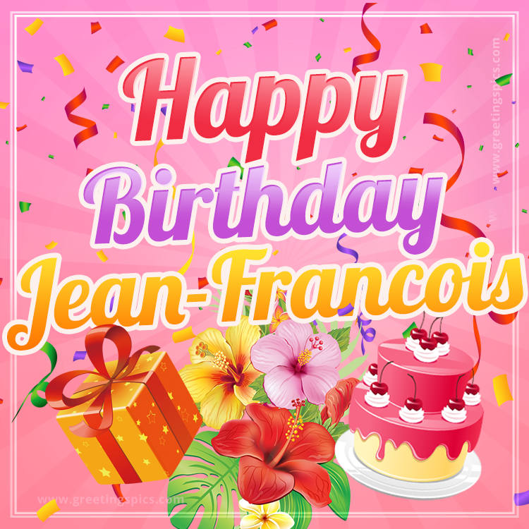 Beautiful Birthday Card for Jean-Francois with pink background (square shape image)