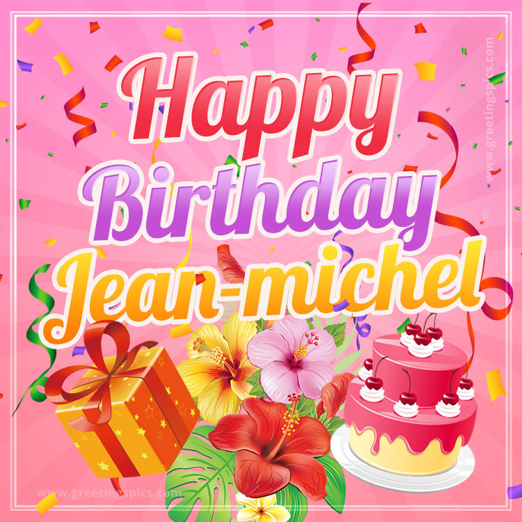 Beautiful Birthday Card for Jean-michel with pink background (square shape image)