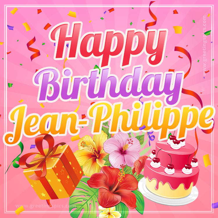 Beautiful Birthday Card for Jean-Philippe with pink background (square shape image)