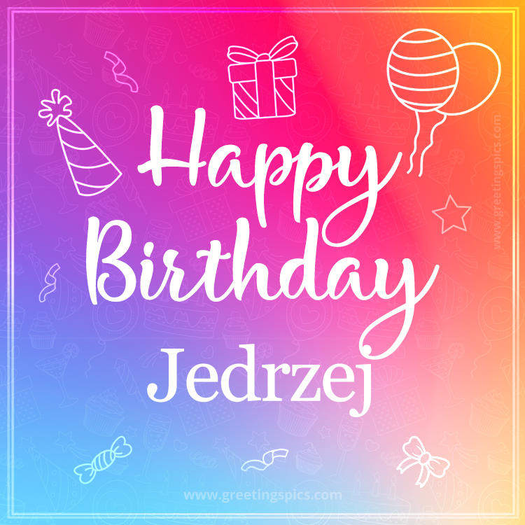 Colorful Happy Birthday Card For Jedrzej (square shape image)