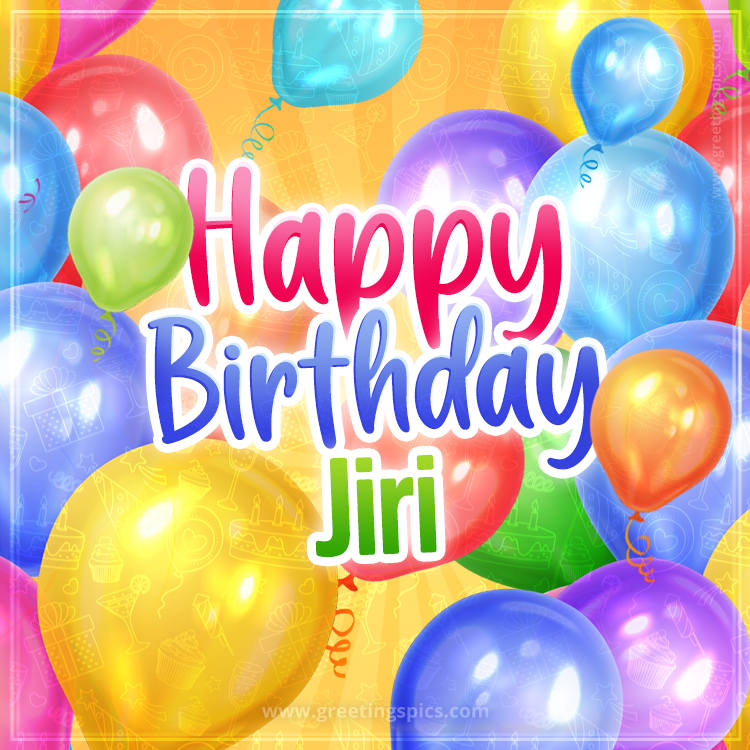 Happy Birthday Jiri Image with colorful balloons (square shape image)