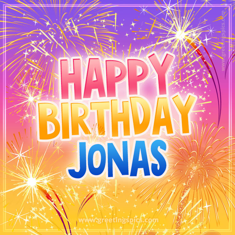 Happy Birthday Jonas Picture with fireworks (square shape image)