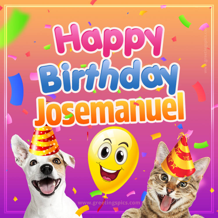 Happy Birthday Josemanuel Funny Image with cat and dog (square shape image)