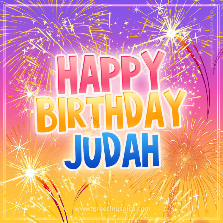 Happy Birthday Judah Picture with fireworks (square shape image)