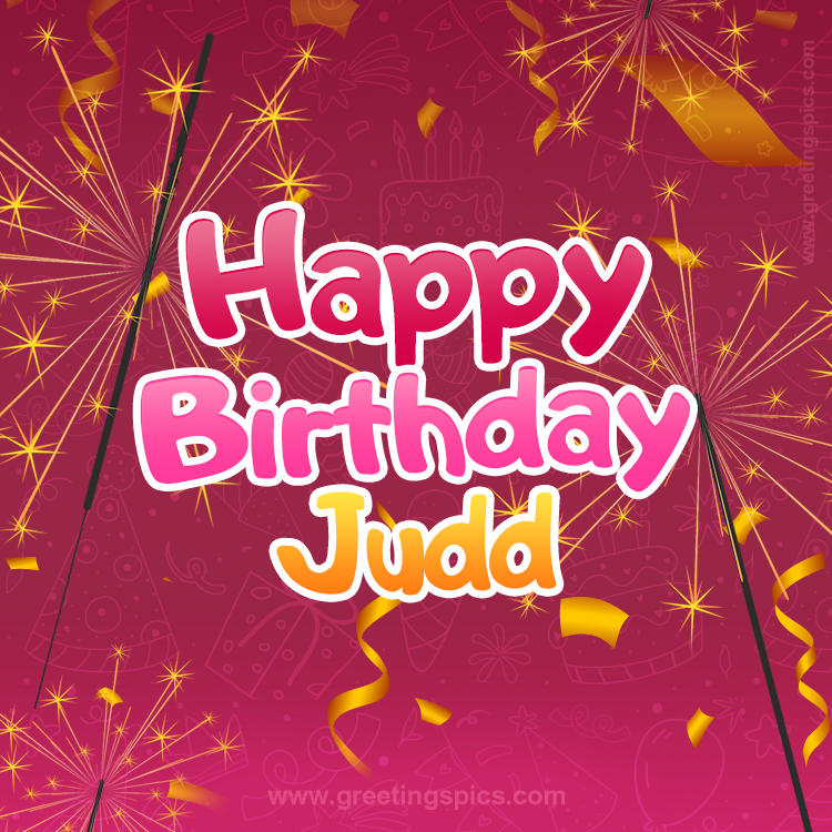 Happy Birthday Judd Image with sparklers (square shape image)